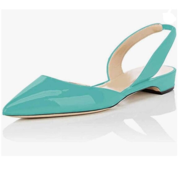 XYD Turquoise Slingback Sandals Pointed Toe Low Heel Slip On D'Orsay Slide Shoes - Picture 1 of 8